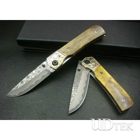 OEM Damascus Steel Treasure Knife Gift Knife with Ox Bone Handle UDTEK01212 